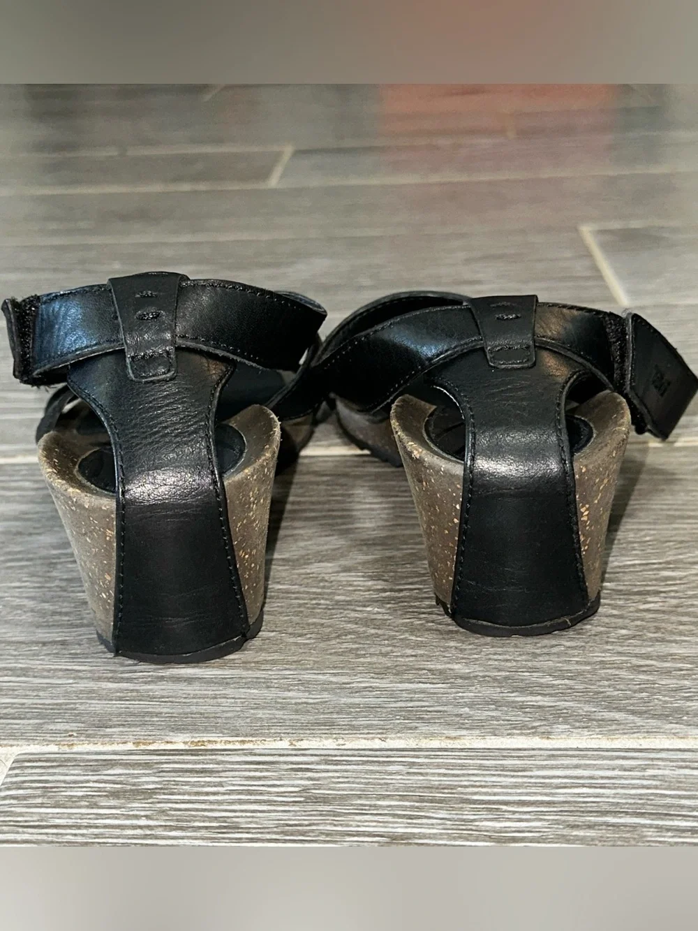 Teva Cabrillo Crossover Leather Wedge Sandals Black Women's 9.5 Summer Shoes